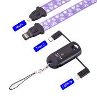 custom printed multi usb cable 20mm width lanyard usb data cable with lighting micro and usb c adapter